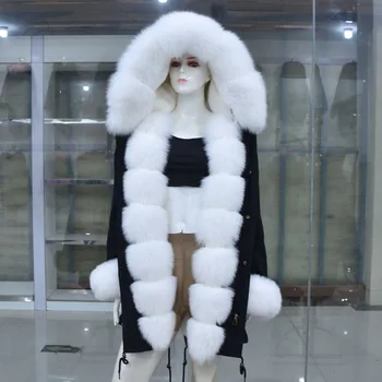 

New women's real fox fur fur collar parkas for women hooded long coat parkas rex rabbit fur lining winter jacket
