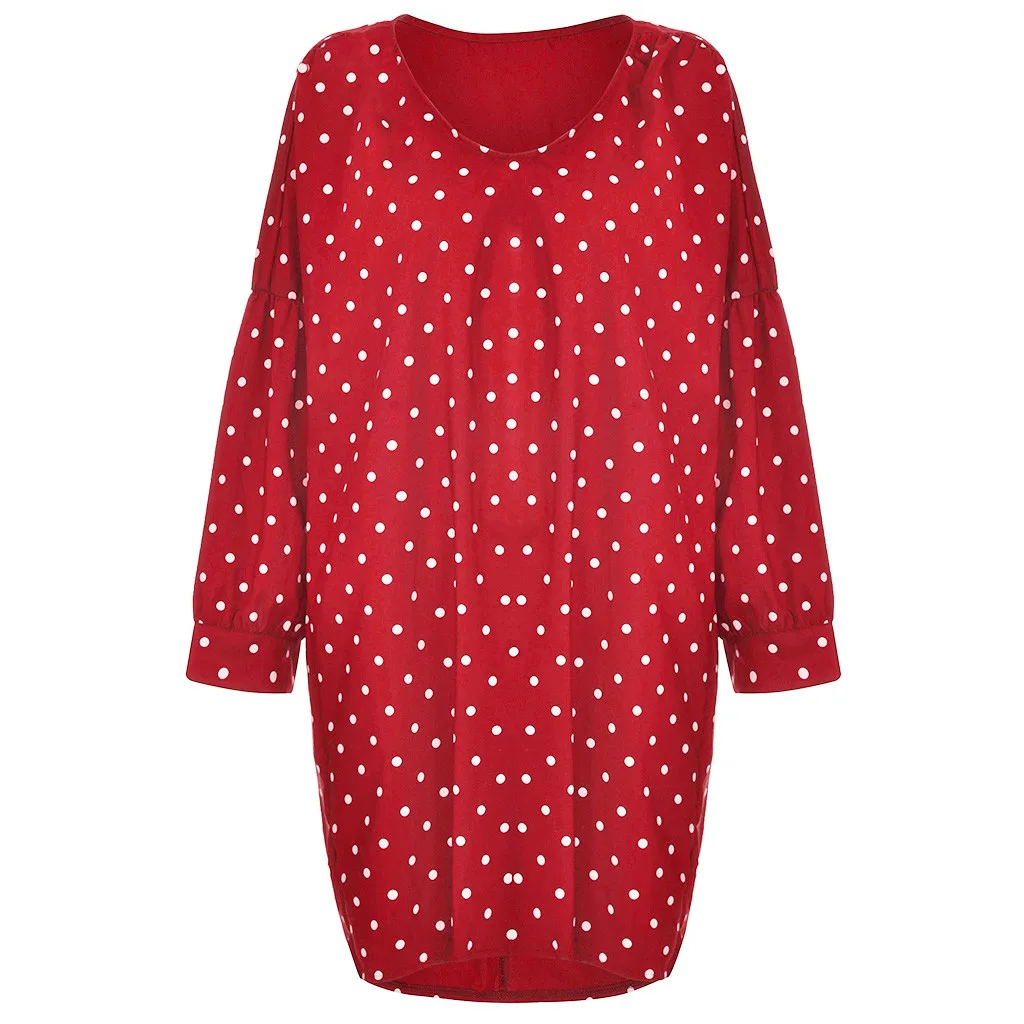 Women Size Loose Polka Dot Long Sleeve V-neck Mini Length Dress plus size dresses for women Dress sukienka robe party dress