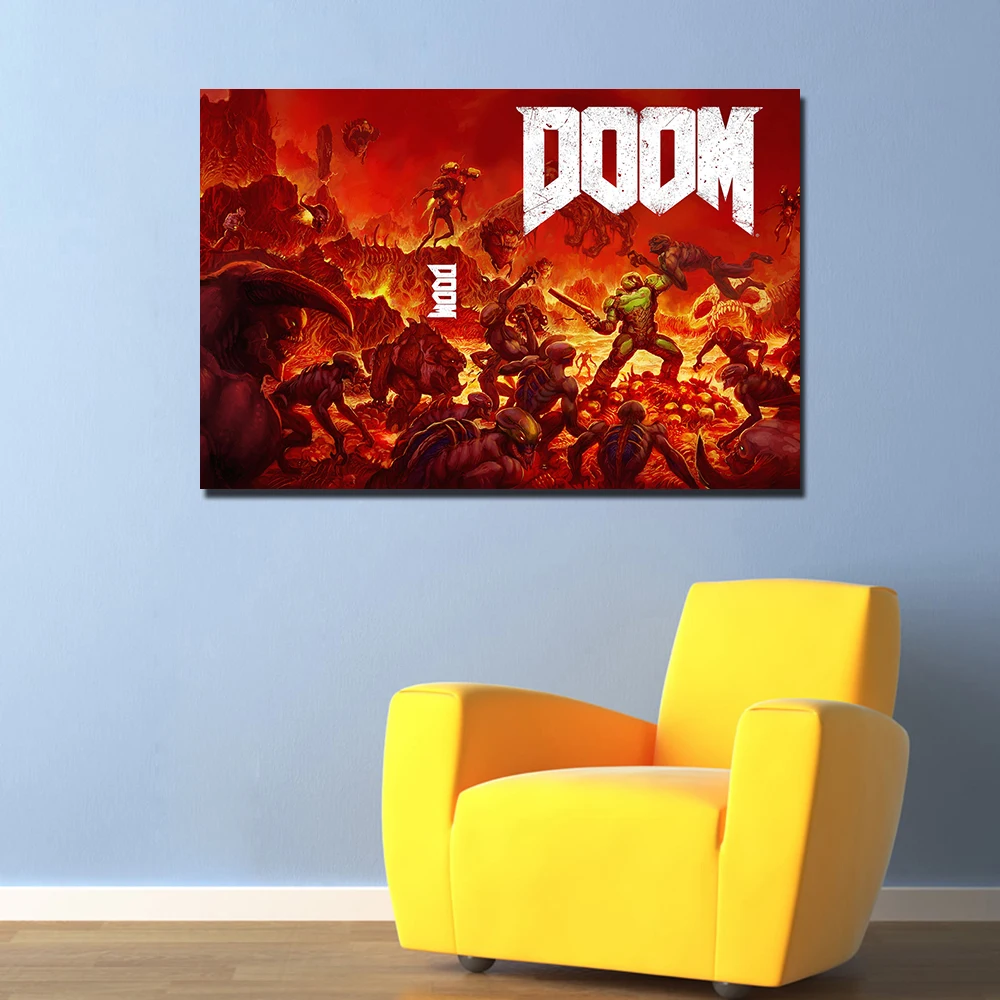 Doom игра плакат холст ткань печать картина для домашнего декора стены искусства картина