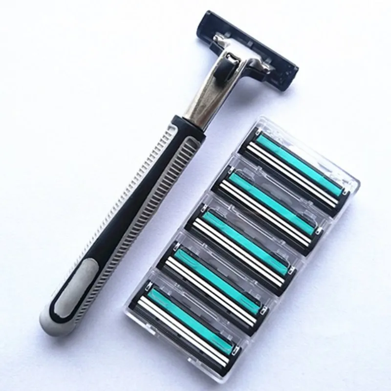 

6 Pcs/ Set Razor Blade Shaving Razor 2-Layer Blades Replacement Blades Handle Safety Head Cassettes Razor For Men Shaving