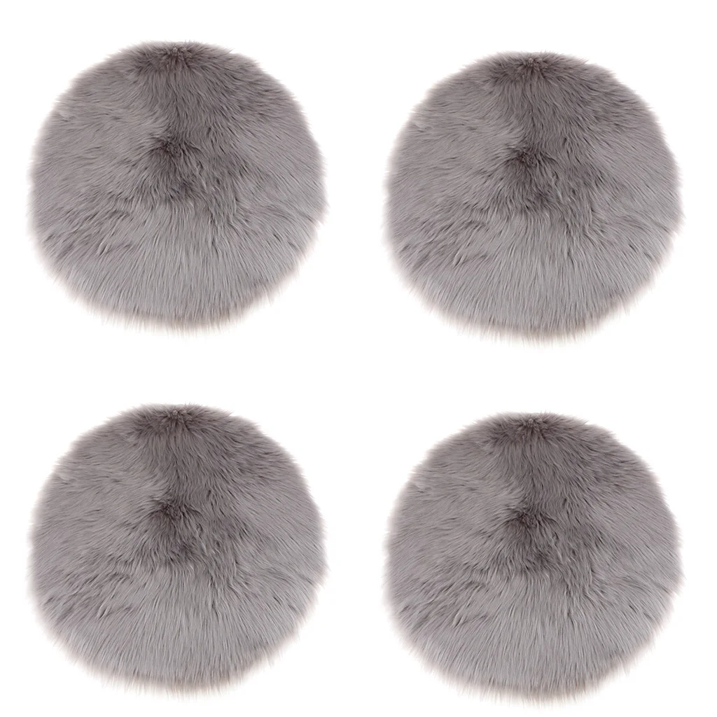 Pack of 4Pcs Super Cozy Fake Sheepskin Shag Carpet Fluffy Bedroom Floor Mat 40x40cm Grey
