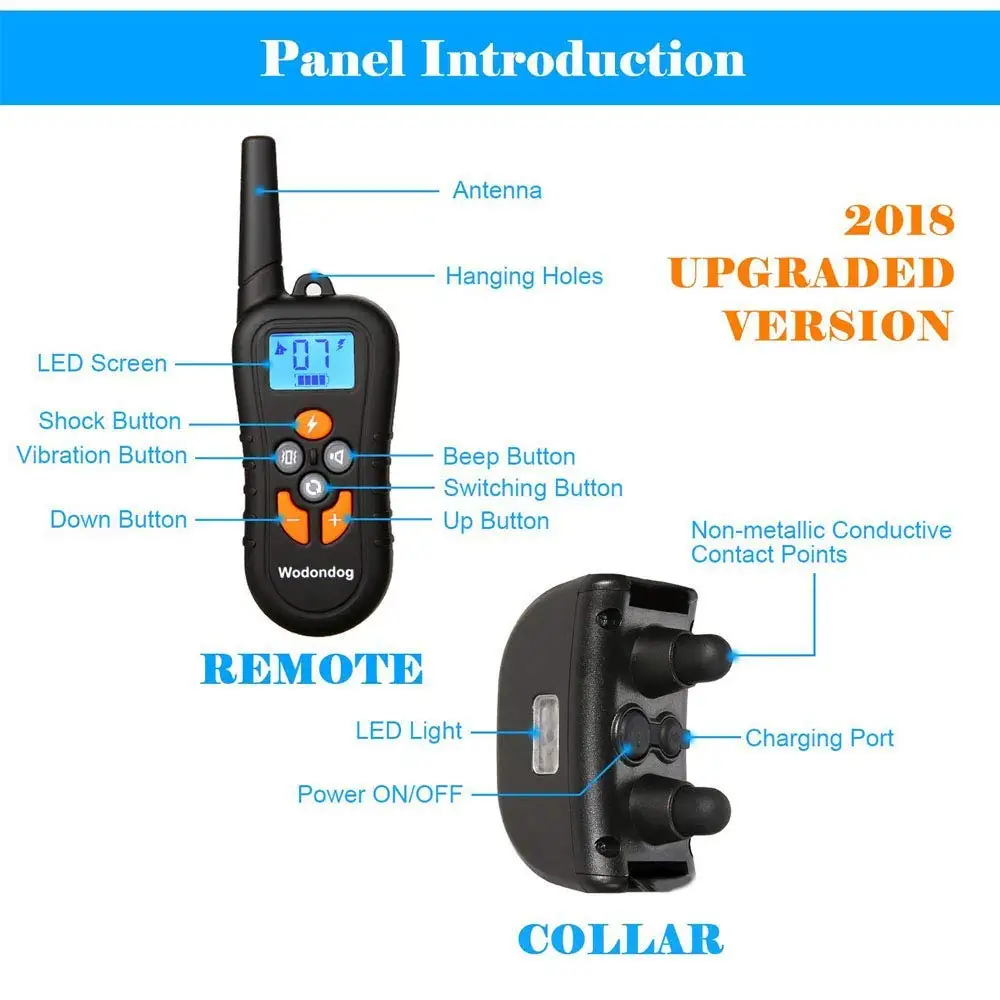 Wodondog ошейник для дрессировки собак с электрическим током ошейник для собак водонепроницаемый дистанционный перезаряжаемый ошейник для дрессировки
