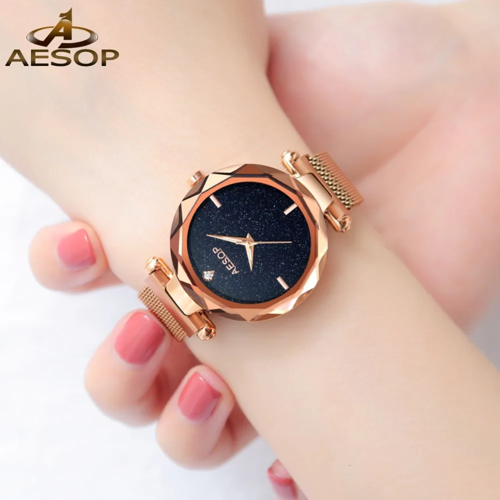 

Top Luxury OLEVS Elegant Women Watches Stars Rose Gold Mesh Full Steel Ladies Watch With Sky Dial reloj mujer Female Watch Gift