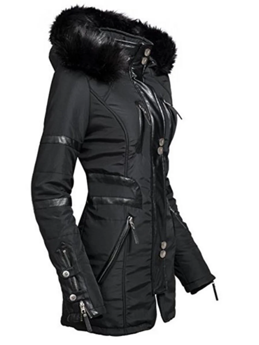 Sisjuly Women's Long Jacket Black Winter Hooded Parkas Zipper Warm Windbreak Black Gothic Slim Femlae Overcoats Casual Outwear