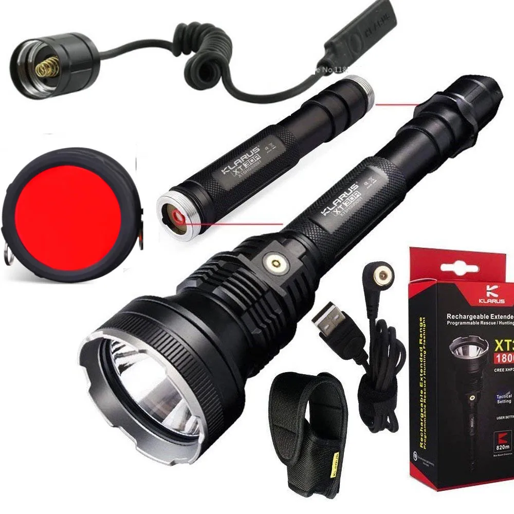 

Klarus XT30R CREE XHP35 HI D4 LED 1800 Lumens 18650 Rechargeable Hunting Flashlight + battery pack,TRS1Tactical switch,Filter