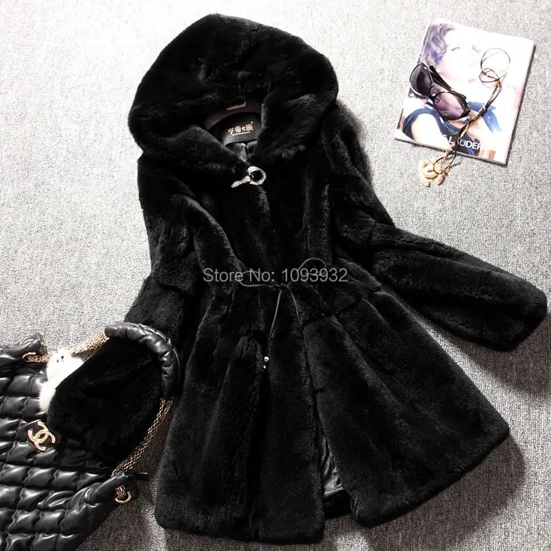 

Winter Plus Size Casual Women's Faux Fur Coats Medium-long Rabbit Fur Coat and Jackets hooded For Women Winter Coats Black