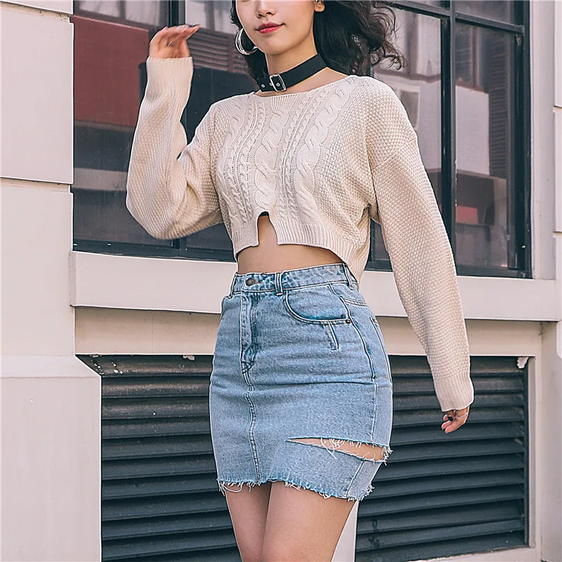 

Korean Sweater Sweaters Fashion 2019 Women , Knitted Sweater , O-Neck Full Short Pullovers Solid Woman Sweater