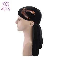 Унисекс Орел Вышивка Узор бархат durag сделать тряпичный пропускающая воздух бандана шляпа длинный хвост Headwrap Кепка chemo аксессуары для волос