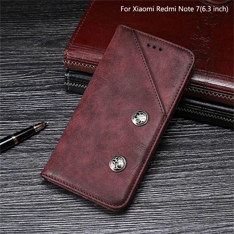 

Vintage Leather Case For Xiaomi Redmi note 7 Case 6.3 inch Magnetic Flip PU Retro Cover For Redmi Note7 Cover With Card Slot