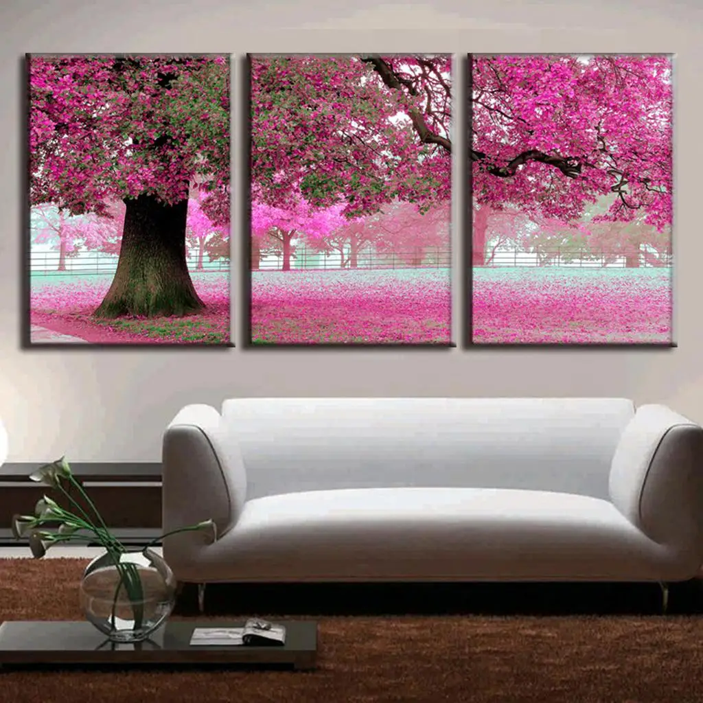 3 Pcs/Set Discount Framed Paintings Modern Landscape Canvas Print Pink Strewn Petal Canvas Wall ...