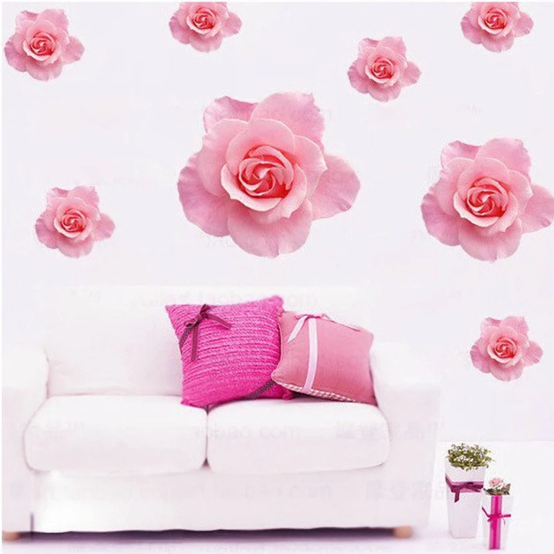 Pink Roses Wall Stickers Living room bedroom TV background Children's
