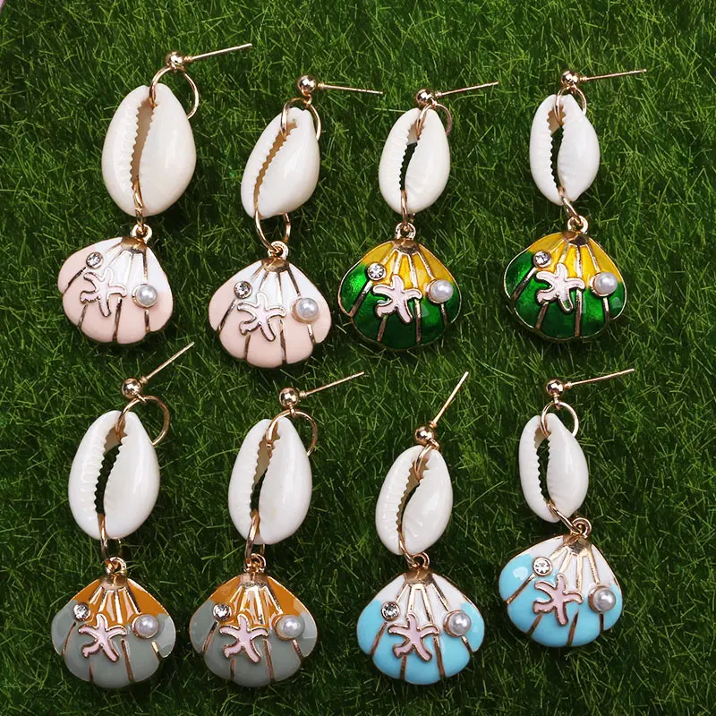 Cowrie серьги подвески с ракушками и жемчугом для женщин девушек золотые