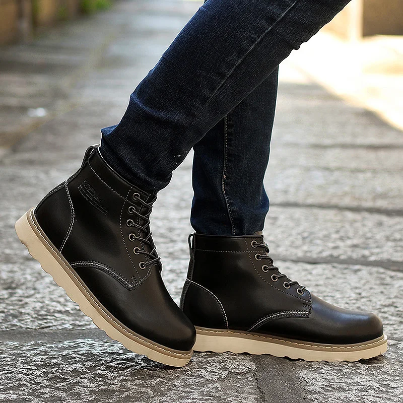 Новые модные мужские ботильоны с круглым носком на шнуровке; Зимняя Теплая мужская обувь в британском винтажном стиле на низком каблуке; обувь; Zapatos De Hombre