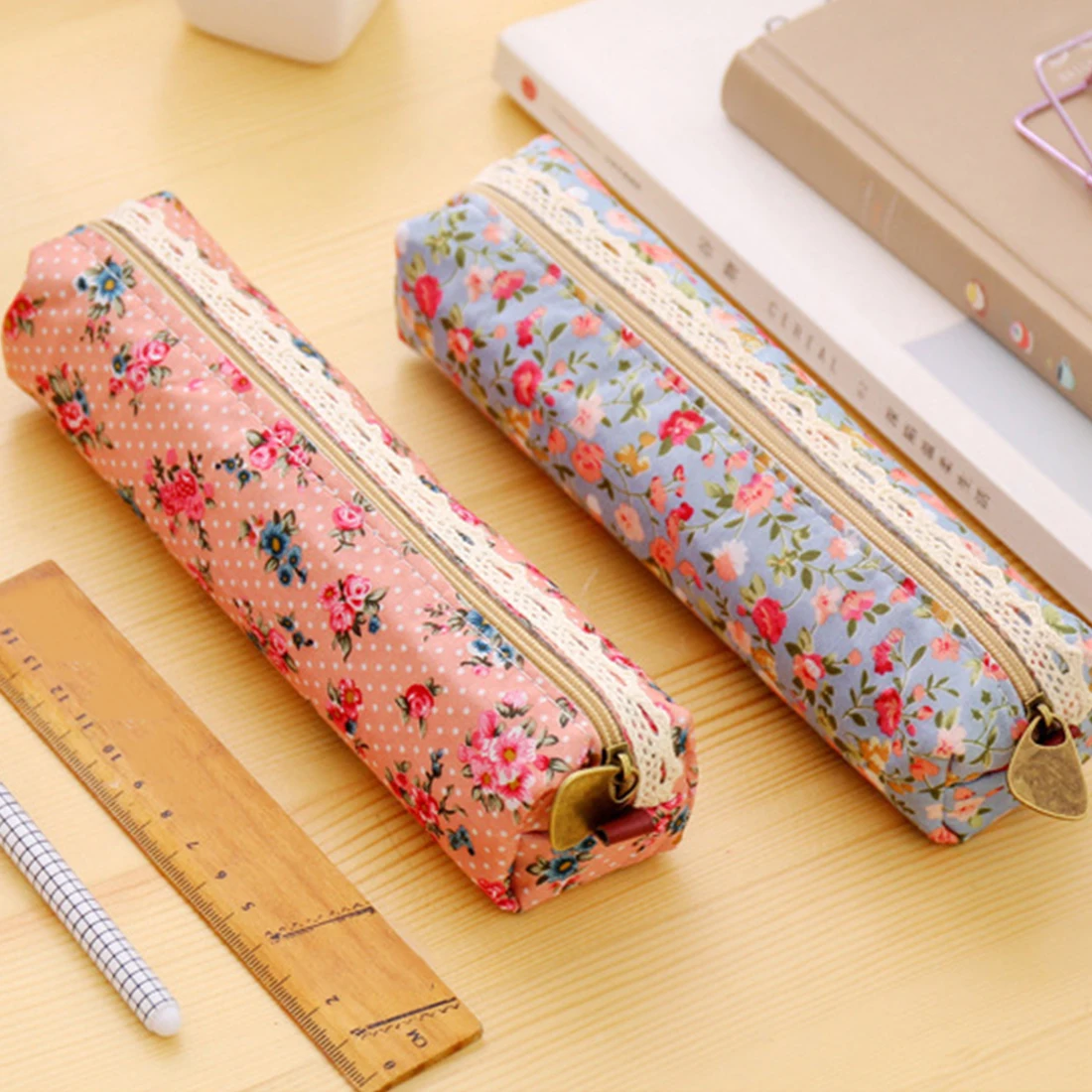 FangNymph Kawaii Floral Flower Pencil Bag Cute Canvas Zipper Pencil