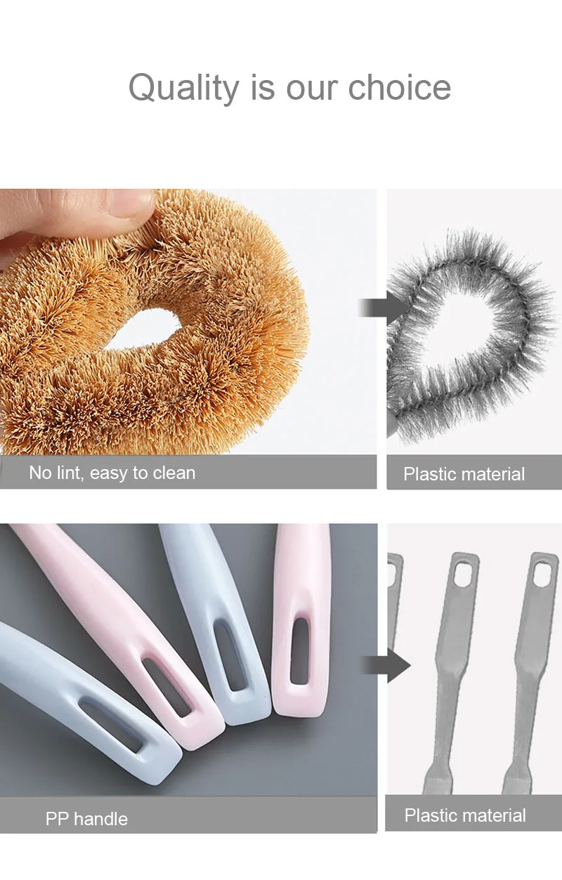 Natural Coconut Long Handle Cleaning Brush Non-stick Oil Pot Brushes Dish Washing Oil Kitchen Cleaning Brush 4 Colors  (15)