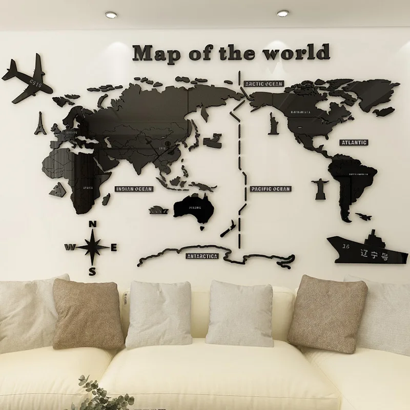 Наклейка на стену 3d офисное украшение для классной комнаты карта мира гостиная диван фон акриловый пластик самоклеющиеся наклейки на стену