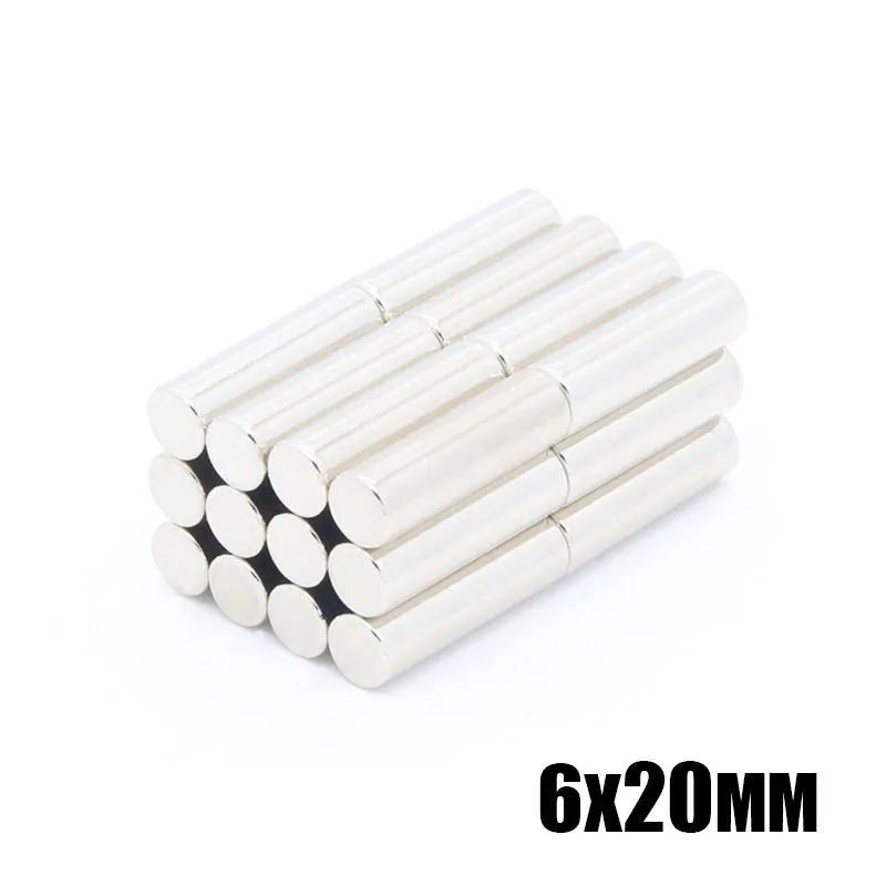 20pcs 6x20 mm Neodymium magnet N35 Super strong round Rare Earth NdFeb 6*20mm strongest permanent powerful magnetic | Обустройство