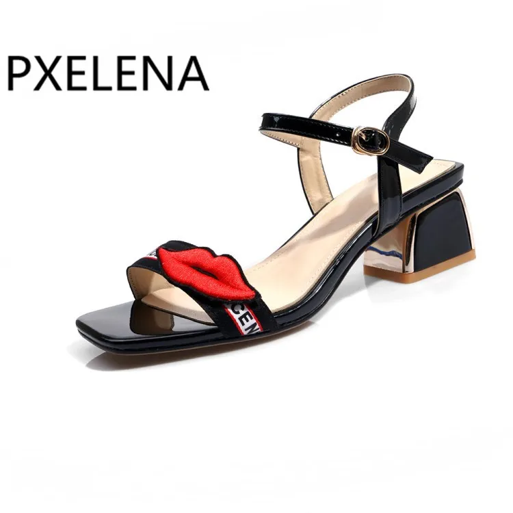 Женские босоножки PXELENA с принтом губ и слов красные вечерние свадебные туфли