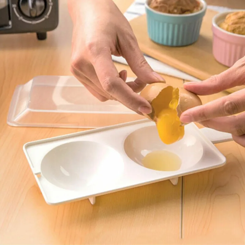 

WHISM Two Egg Poacher Sandwich Breakfast Egg Cooker Plastic Egg Tool Dual-use Microwave Oven Kitchen Gadgets Cooking Accessories