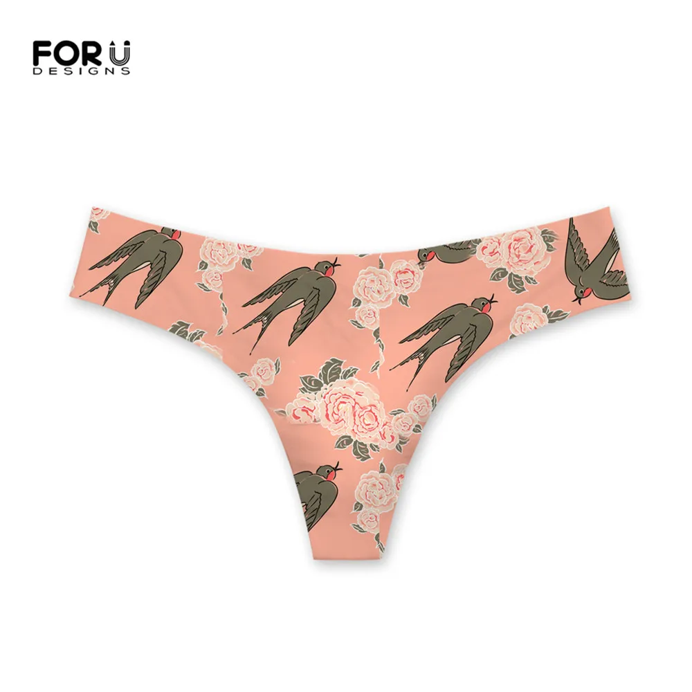 FORUDESIGNS/Ласточки для птиц с цветочным принтом, женские стринги, бесшовные ультра тонкие трусы с низкой талией, трусики-танга