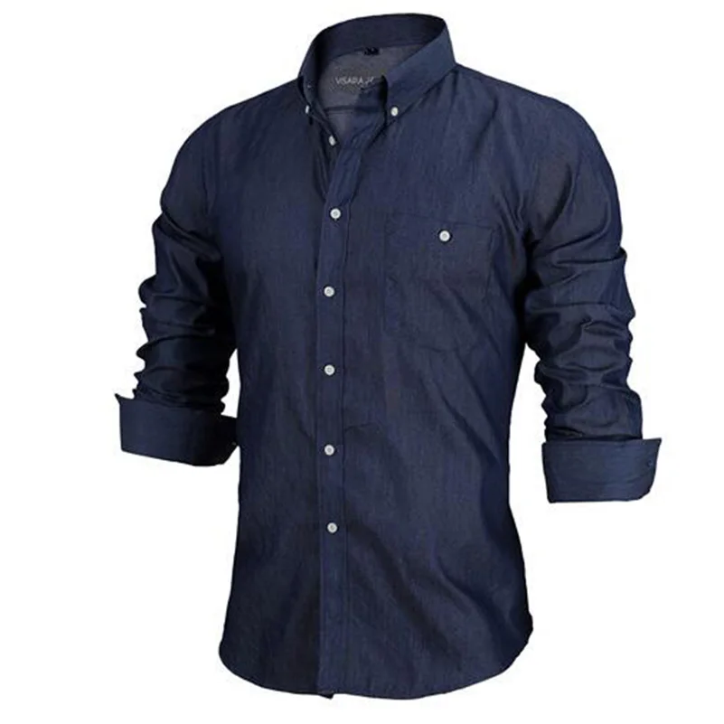 VISADA JAUNA, Мужская Однотонная рубашка с длинным рукавом, приталенная, модная, деловая, повседневная, мужская рубашка, большой размер 2XL N5040