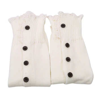 

Fashion double button cable knitted boot cuff short leg warmer womens boot socks knitted lace trim fashion boots accessories
