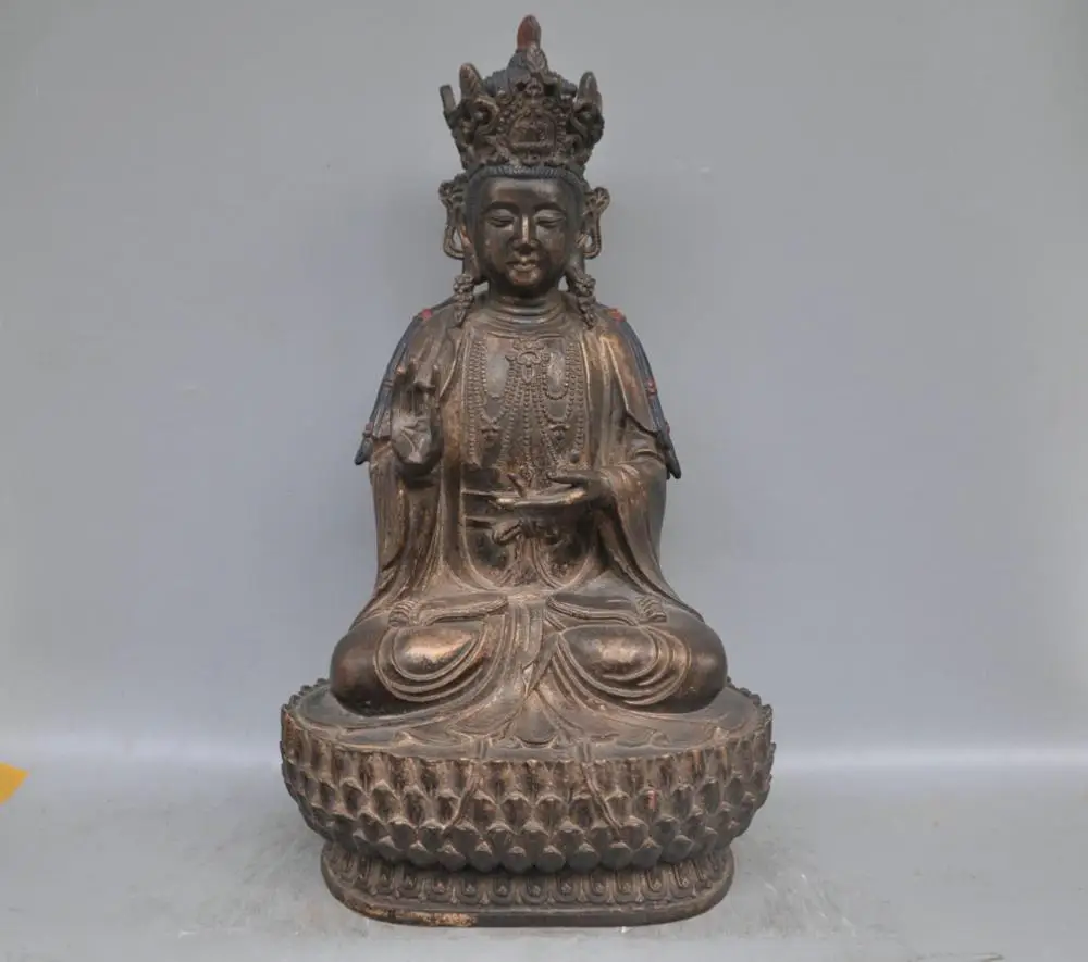 

12" China Tibet Guanyin Kwan-yin Buddhism Buddha Bronze Copper Statue QQ EW