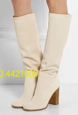 

Lady Martin Boots Fall Women Fashion Beige Big Size Round Toe Zip Back Rough Back Knee High Long Boots Knight Boots Size 42