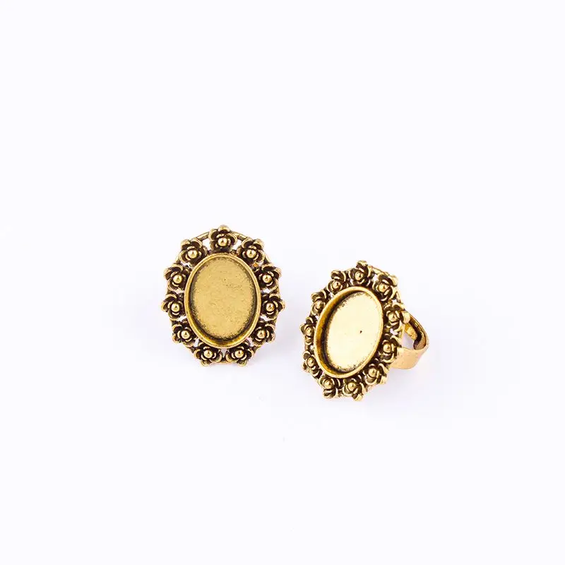 

New Fit 18x13mm Ring Holder Flower Antique Gold Pendants Setting Cabochon Cameo Base Tray Bezel Blank DIY Jewelry Finding