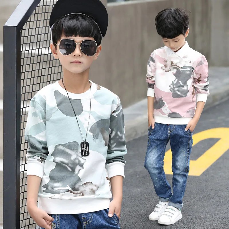 2017 autumn new boy long sleeved t shirt children O neck tide multi