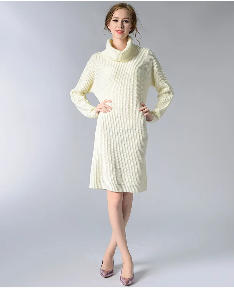 Amazon wish новое платье, европейский и американский большой код трикотажное платье, длинный воротник Джерси, свитер женщина - Цвет: white