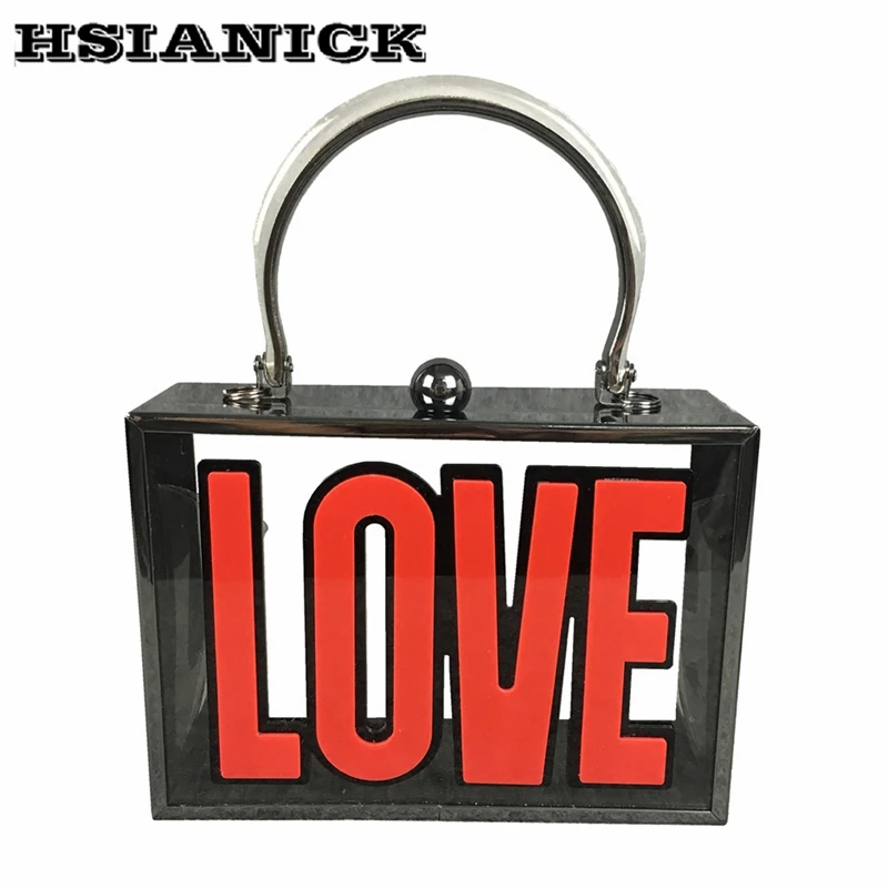 

lady New fashion acrylic design LOVE letters cross section square box casual handbag personality shoulder bag female evening bag