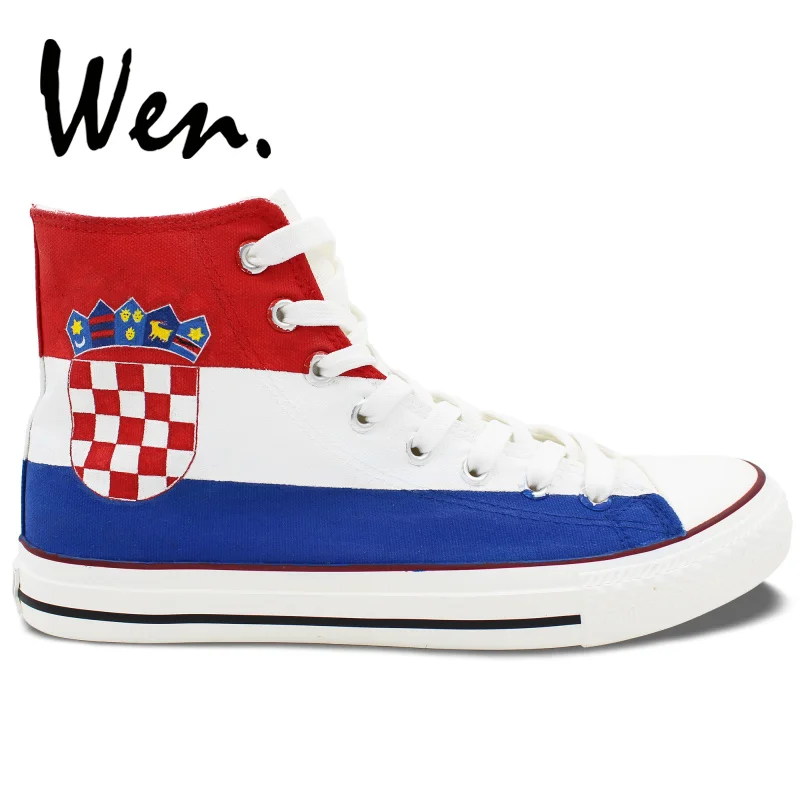Wen Turnschuhe Original Handgemalte Schuhe Kroatien Flagge Beliebt Lace Up Segeltuch White Wen Original Design Hand