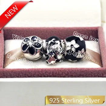 

3pcs NEW 100% 925 Sterling Silver Black Enamel Style Christmas Set Charm Beads Jewelry with Charm Box Fit European Bracelet
