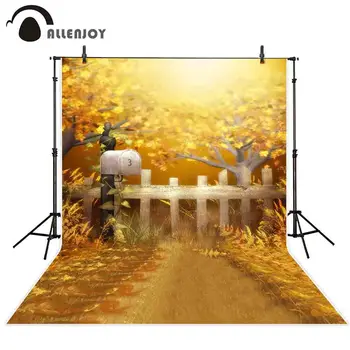 

Allenjoy photography background Fall maple wood fence mailbox Autumn road backdrop photo studio photophone photocall shoot prop