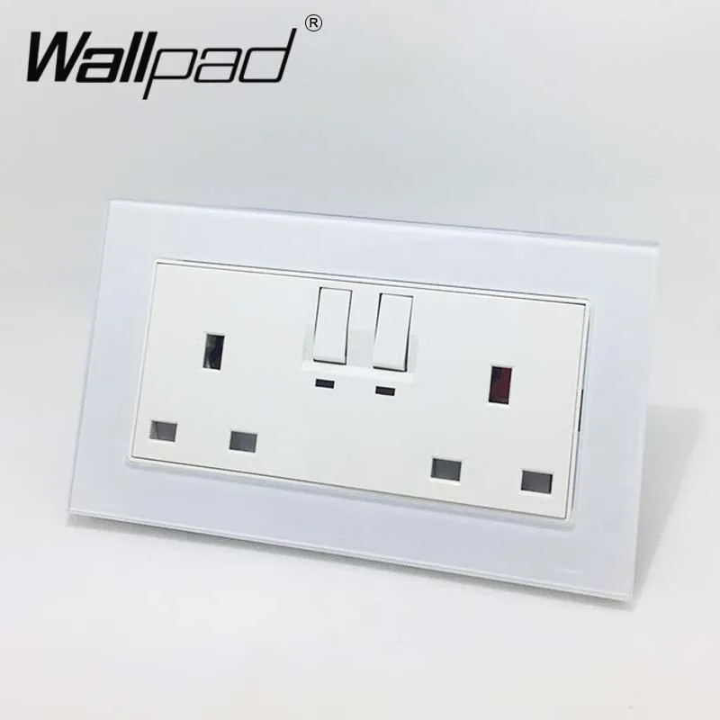 146 двойной 13A Великобритания переключила гнездо Wallpad с украшением в виде кристаллов Стекло Панель 110 V-250 V 146*86 мм UK Стандартный настенная розетка Мощность розетки - Тип: White Decoration