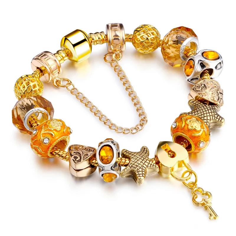 

Antique gold color key Charm pandora Bracelets for women Austrian crystal Bracelets & Bangles Wedding & Engagement Jewelry