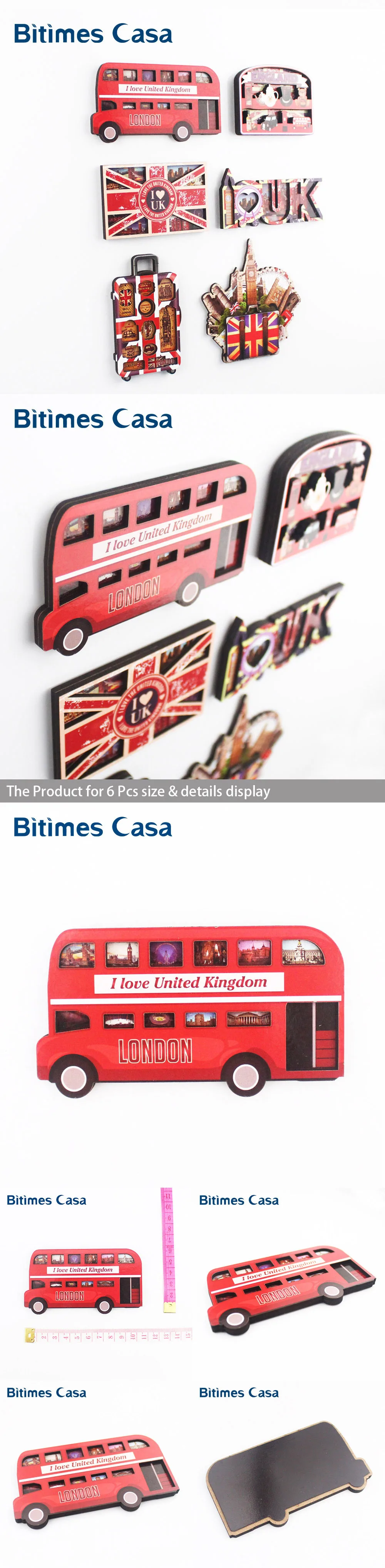 3D дизайн магниты на холодильник двухслойный МДФ Англия британская культура узор двухэтажный автобус путешествия сувенир Великобритания