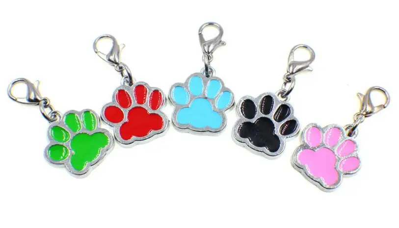 

20PCS/lot enamel cat dog paw prints with lobster clasp hang pendant charms fit for diy keychains fashion jewelrys making