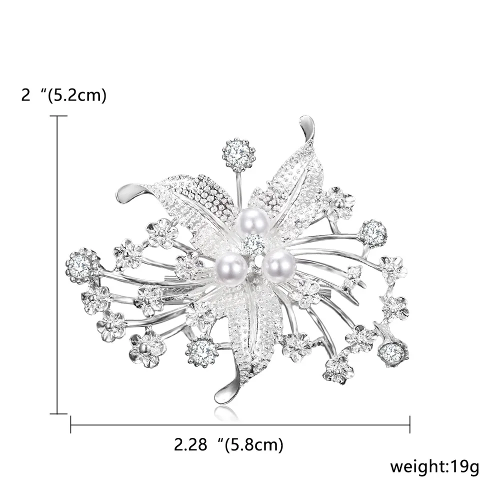 Rinhoo большая Серебряная пластина, сплав, цветок, лист, жемчуг, стразы, брошь, свадебная брошь для женщин, ювелирное изделие, подарок