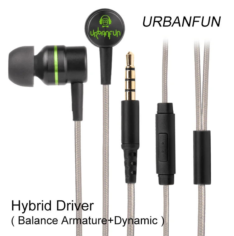 New URBANFUN Balanced Armature With Dynamic In Ear Earphone BA Driver Noise Cancelling Headset With Mic