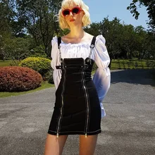 Модная Джинсовая юбка с лямками женские джинсовые юбки на молнии юбки с высокой талией джинсовые юбки весна осень зима женские