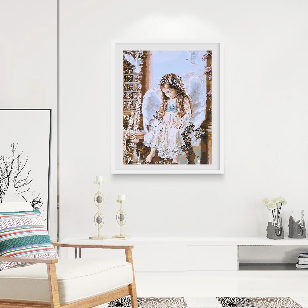 

Digital Oil Painting Coloring by Numbers Little Angel Hand-Painted Frameless DIY Paint By Number Kit Home Office Wall Decor
