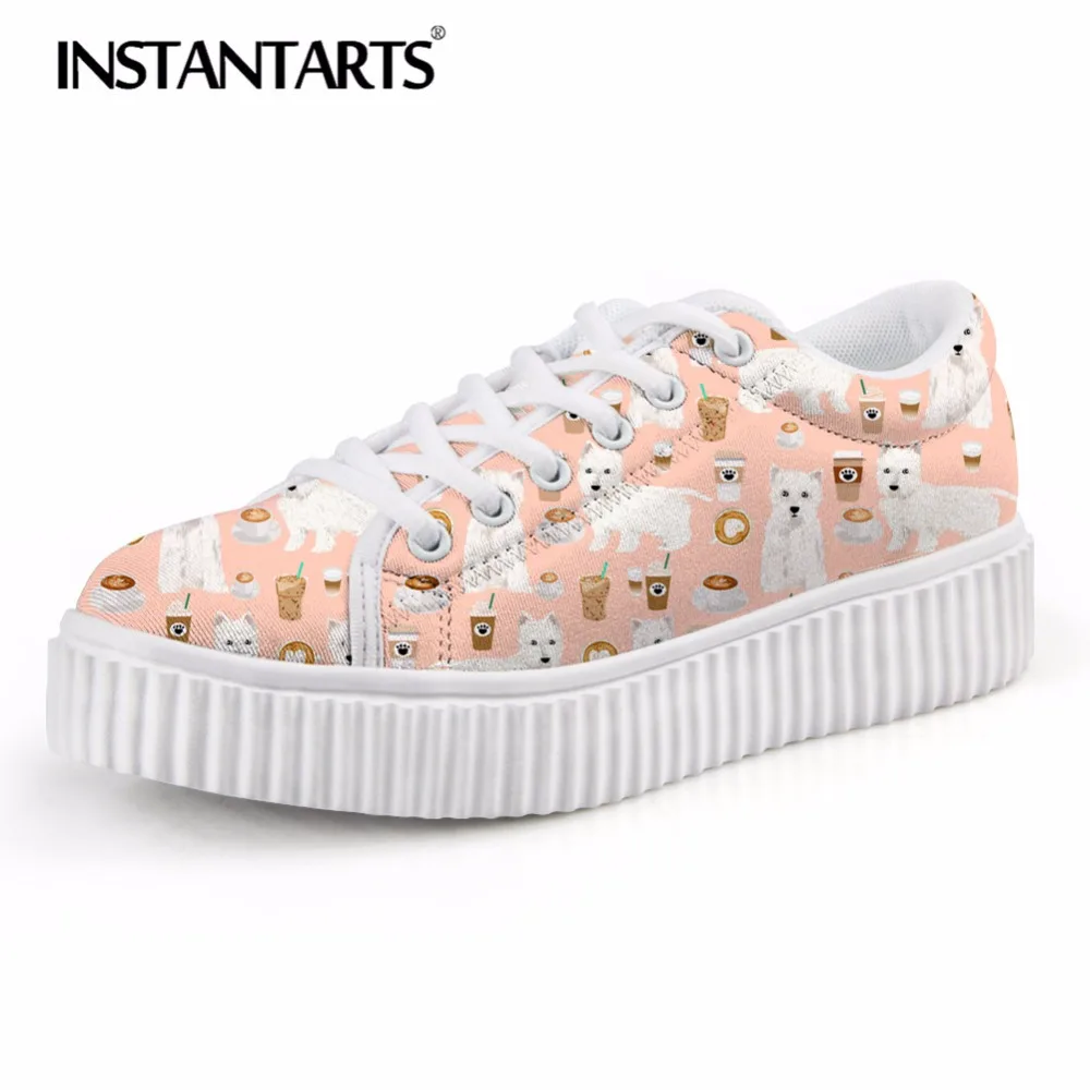 

INSTANTARTS 3D Westie Floral Animal Print Women Casual Flat Shoes Fashion Breathable Autumn Flat Platform Height Increasing Shoe