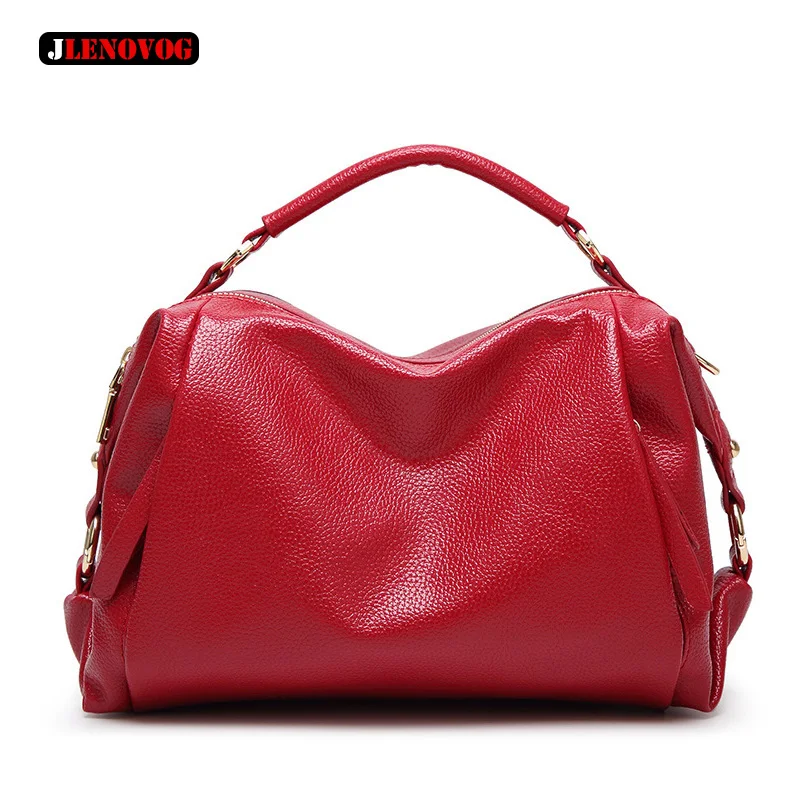 

New Genuine Pebbled Leather Handbag Ladies Big Luxury Red Grey Black Calfskin Boston Shoulder Tote for women Cross Body Hobo Bag