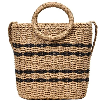 

Fashion Round Straw Shoulder Bags Summer Style Women Rattan Crossbody Bags Woven Beach Circular Casual Messenger Bag