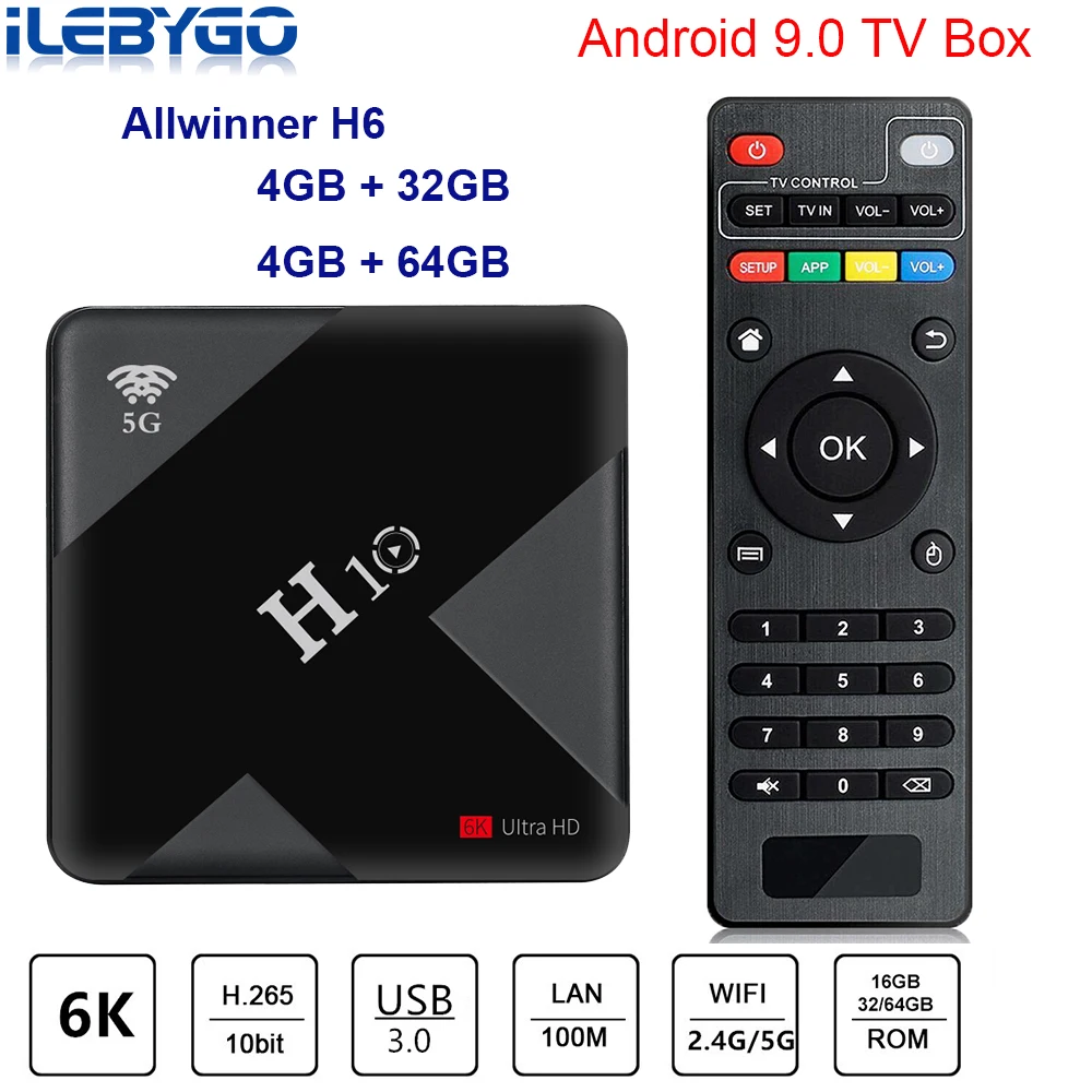 ТВ приставка H10 Android 9 0 4 ГБ 32 Allwinner H6 Quad Core 6K Smart TV Box Гб 64 Dual Wifi 2 4G/5G USB3.0