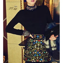 2015 Luxury Style Black Diamonds Pattern Long Sleeve Turtleneck Sweater Pullover Fashion Elegant Knitwear Slim Dresses For Women 2015 Luxury Style Black Diamonds Pattern Long Sleeve Turtleneck Sweater Pullover Fashion Elegant Knitwear Slim Dresses For Women