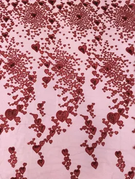 

2018 new 5yards/bag mx024# Lovely heart 3 color good quality sequin tulle mesh lace fabric for bridal wedding dress/sawing