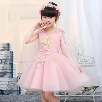 

New Children Girl Mesh Flower Tutu Princess Dress Kids Dresses For Girls Piano Wedding Party Gown Baby Girl Clothes Vestidos F88